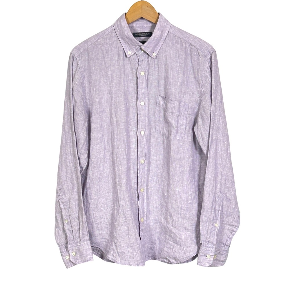 Banana Republic Linen Shirt Mens Small Lavender Camden Standard Fit Purple